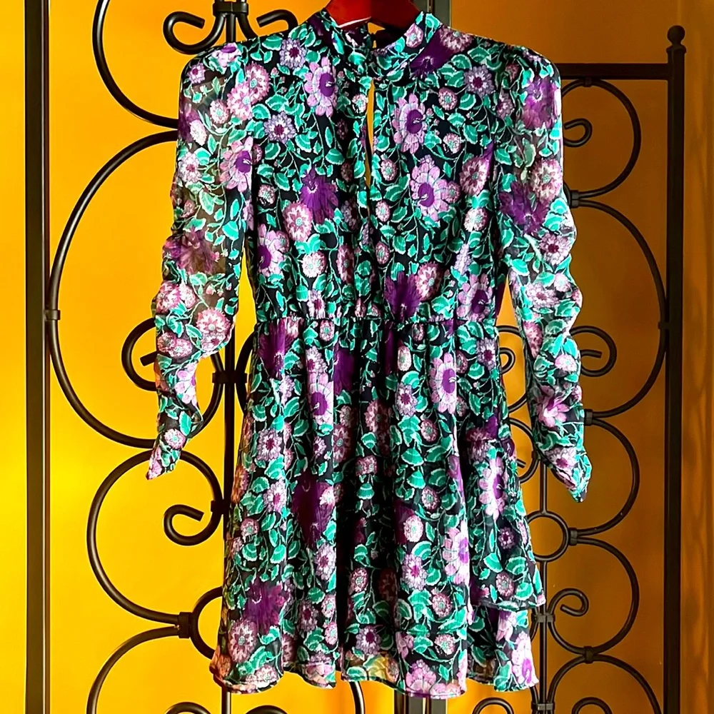 ZARA FLORAL LONG SLEEVE DRESS - Picture 1 of 16